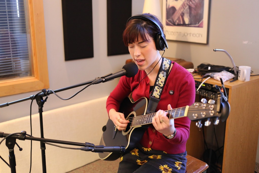 Finding Her Own Voice on Her Own: Charlie Darling in Studio X at WYCE. (Photo/David Sparks)